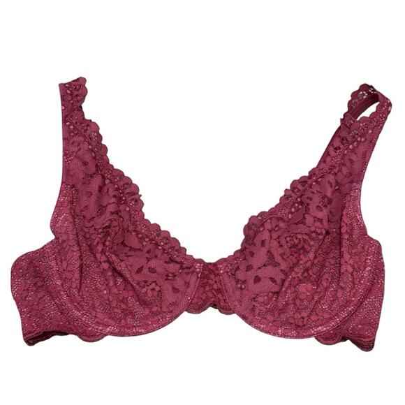 Victoria's Secret Body Demi Unlined Red Lace Bra Plunging Neckline Size 34C - Picture 1 of 8